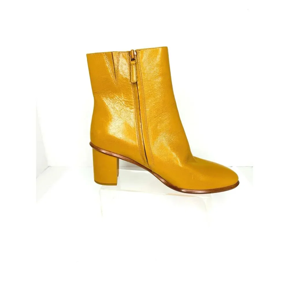Tory Burch Brooke Brown Leather Block Heel Ankle Boots Size 11